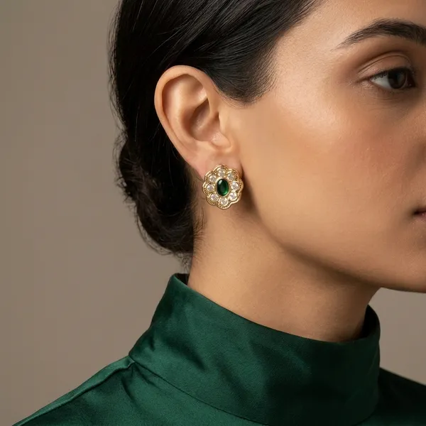 Gold_And_Green_Brass_Premium_And_Trendy_Stud_Earrings_For_Women