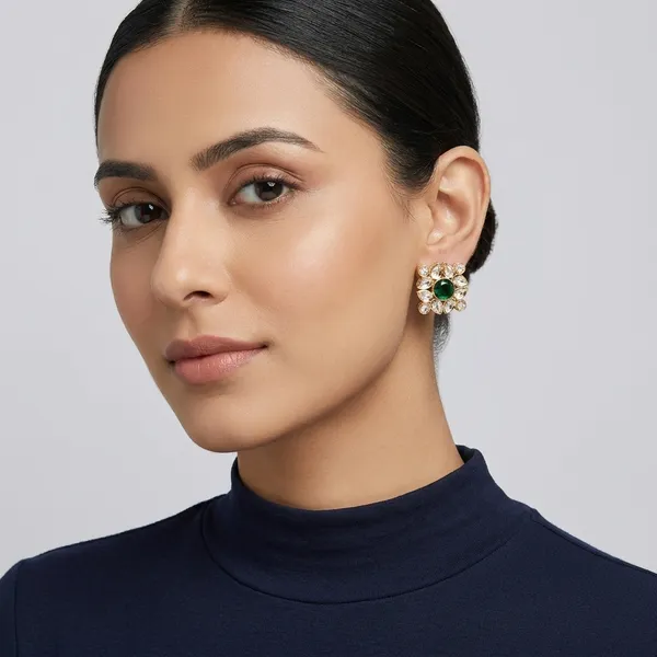 Gold_And_Green_Brass_Premium_And_Trendy_Stud_Earrings_For_Women