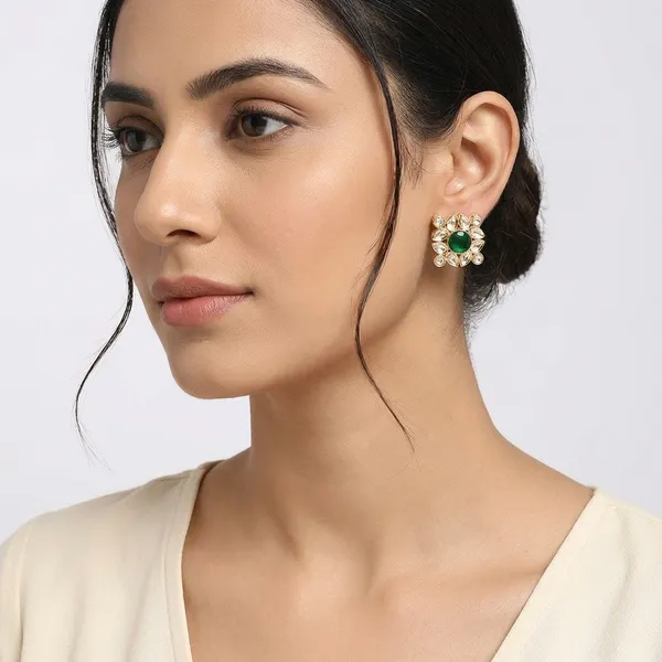 Gold_And_Green_Brass_Premium_And_Trendy_Stud_Earrings_For_Women
