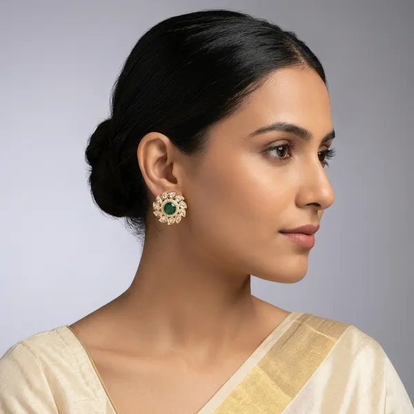 Gold_And_Green_Brass_Premium_And_Trendy_Stud_Earrings_For_Women