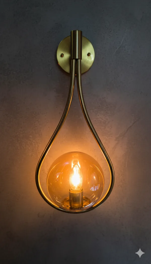 Metal_Glass_Modern_Teardrop_Gold_Amber_Shade_Wall_Sconce