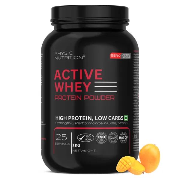 Physic_Nutrition_Active_Whey_Protein_Powder_-_1Kg_|_Zero_Added_Sugar_|_Fast_Muscle_Recovery_|_25_Servings_|_Mango_Flavour