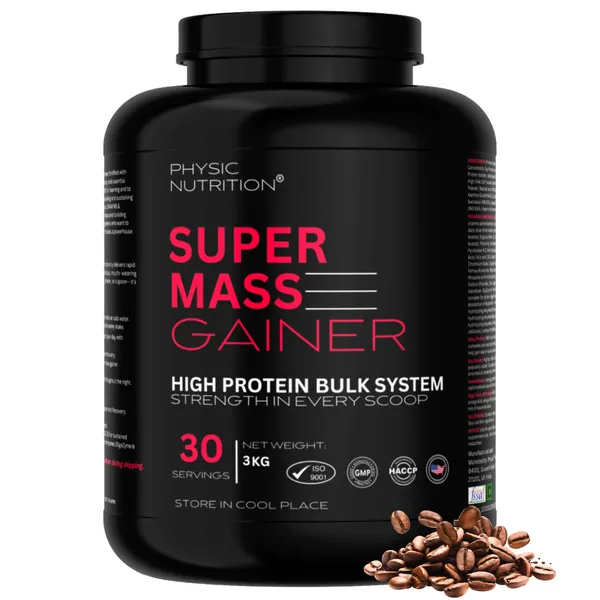 Physic_Nutrition_Super_Mass_Gainer_-_3Kg_|_High_Protein_Bulk_System_|_30_Servings_|_Coffee_Flavour
