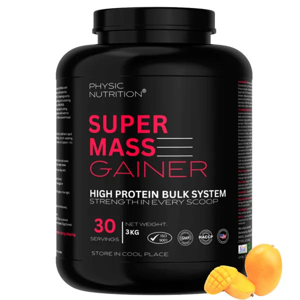Physic_Nutrition_Super_Mass_Gainer_-_3Kg_|_High_Protein_Bulk_System_|_30_Servings_|_Mango_Flavour