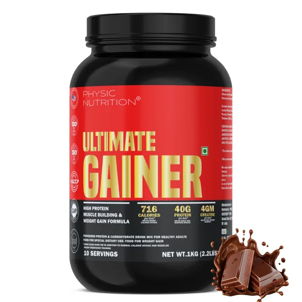 Physic_Nutrition_Ultimate_Gainer_1Kg_|_716_Calories,_40G_Protein,_04G_Creatine_|10_Servings|_Mass_Gainer_For_Weight_Gain_|_Chocolate_Flavour