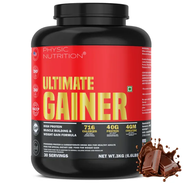 Physic_Nutrition_Ultimate_Gainer_3Kg_|_716_Calories,_40G_Protein,_04G_Creatine_|_30_Servings|_Mass_Gainer_For_Weight_Gain_|_Chocolate_Flavour
