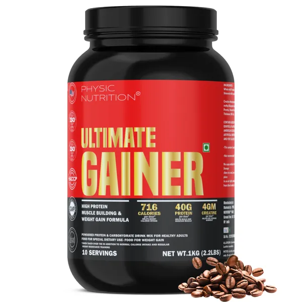 Physic_Nutrition_Ultimate_Gainer_1Kg_|_716_Calories,_40G_Protein,_04G_Creatine_|10_Servings|_Mass_Gainer_For_Weight_Gain_|_Coffee_Flavour