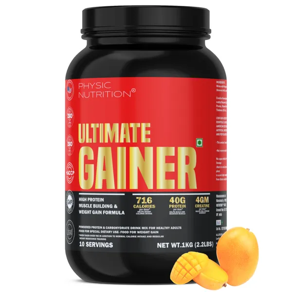 Physic_Nutrition_Ultimate_Gainer_1Kg_|_716_Calories,_40G_Protein,_04G_Creatine_|10_Servings|_Mass_Gainer_For_Weight_Gain_|_Mango_Flavour
