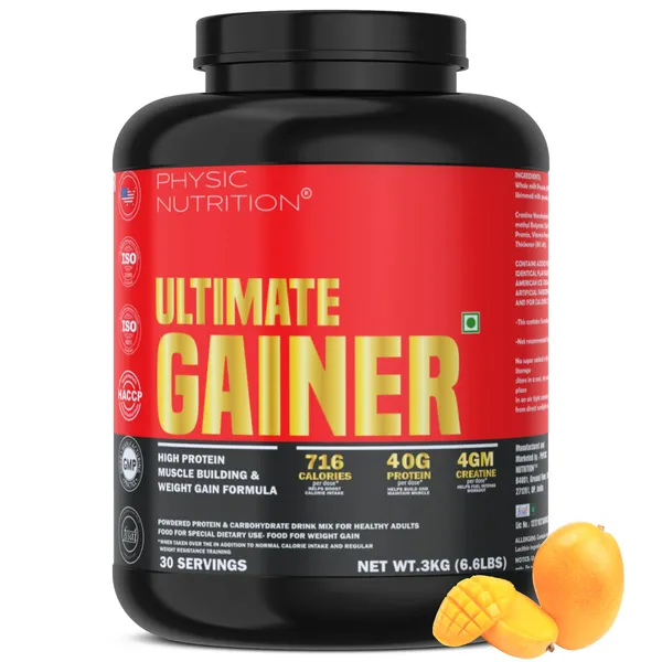 Physic_Nutrition_Ultimate_Gainer_3Kg_|_716_Calories,_40G_Protein,_04G_Creatine_|30_Servings|_Mass_Gainer_For_Weight_Gain_|_Mango_Flavour