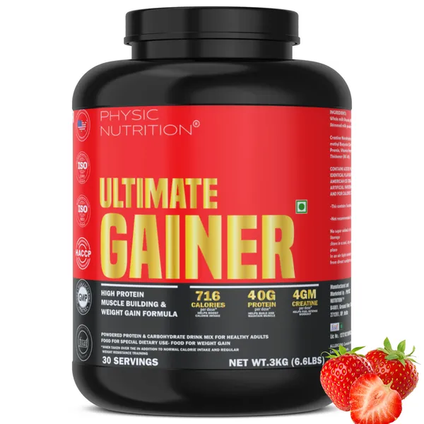 Physic_Nutrition_Ultimate_Gainer_3Kg_|_716_Calories,_40G_Protein,_04G_Creatine_|30_Servings|_Mass_Gainer_For_Weight_Gain_|_Strawberry_Flavour