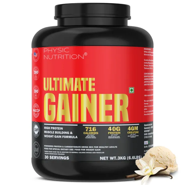 Physic_Nutrition_Ultimate_Gainer_3Kg_|_716_Calories,_40G_Protein,_04G_Creatine_|30_Servings|_Mass_Gainer_For_Weight_Gain_|_Vanilla_Flavour
