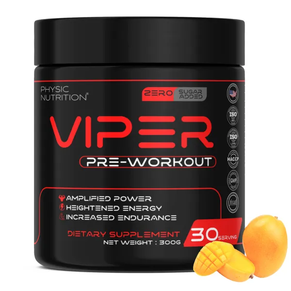 Physic_Nutrition_Viper_Pre-Workout_-_300G_|30_Servings|_Energy,_Focus_And_Performance_Formula_|_Workout_Booster_|_Mango_Flavor