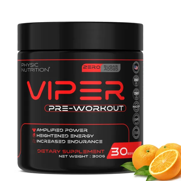 Physic_Nutrition_Viper_Pre-Workout_-_300G_|30_Servings|_Energy,_Focus_And_Performance_Formula_|_Workout_Booster_|_Orange_Flavor