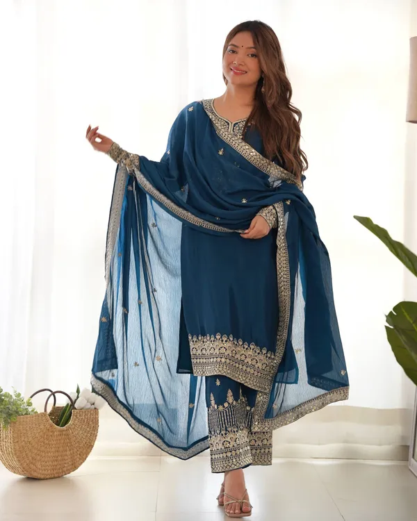 Teal_Blue_Cotton_Blend_Embroidered_Kurta_Set_With_Dupatta_For_Women