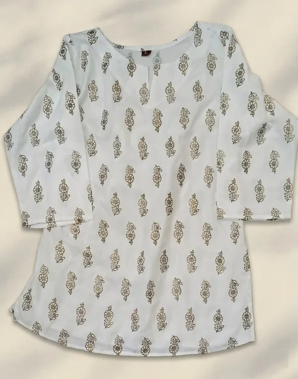 White_Cotton_Straight_Block_Print_Tunic_Top_For_Women