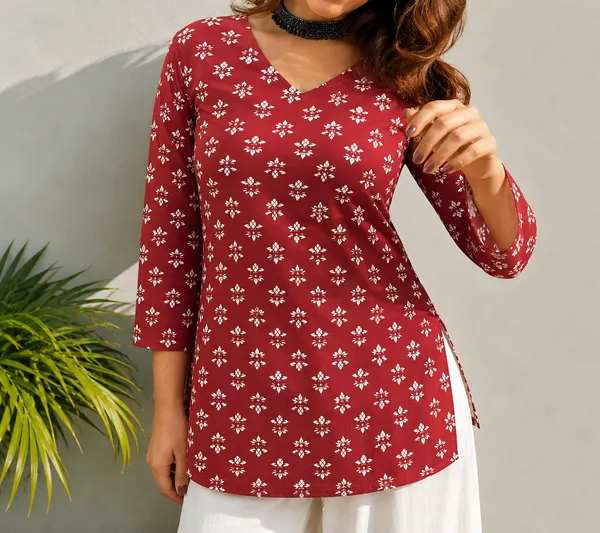 Maroon_Cotton_Floral_Print_V_Neck_Top_For_Women