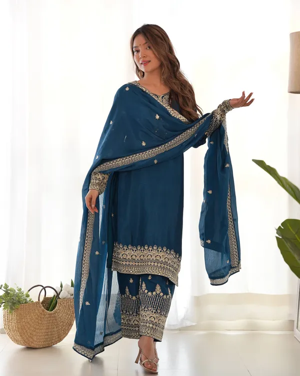 Teal_Blue_Cotton_Blend_Embroidered_Kurta_Set_With_Dupatta_For_Women