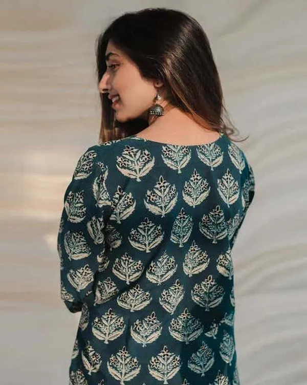 Teal_Green_Cotton_Block_Print_Short_Tunic_For_Women