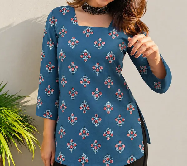 Blue_Cotton_Straight_Geometric_Floral_Print_Kurta_For_Women