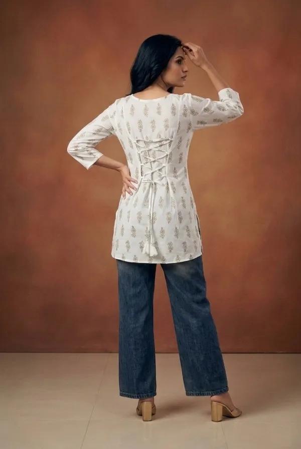 White_Cotton_Straight_Block_Print_Tunic_Top_For_Women