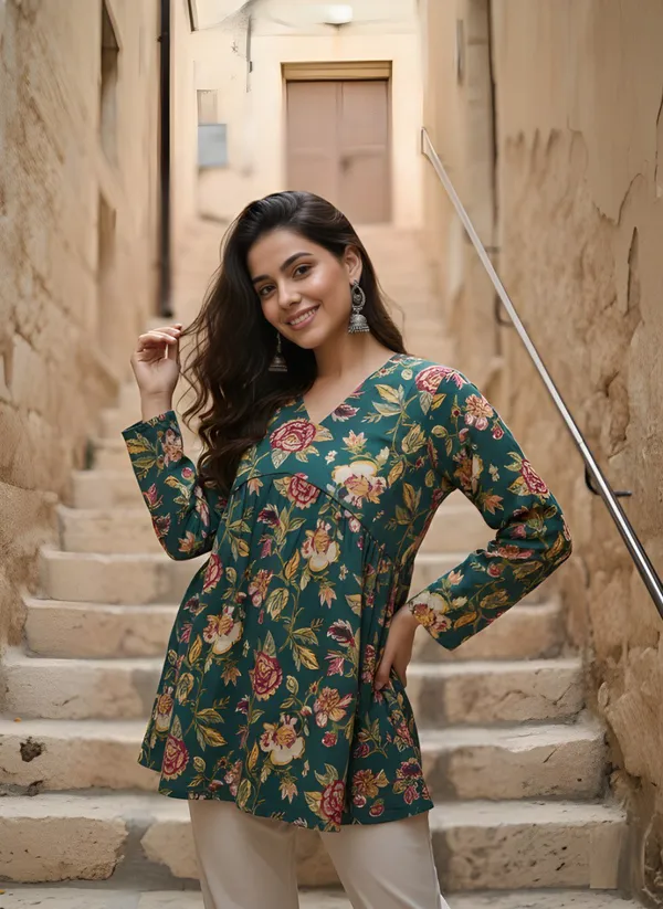 Green_Cotton_Peplum_Floral_Print_Top_For_Women