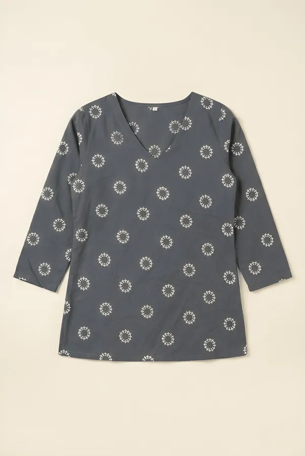 Grey_Cotton_Floral_Print_V_Neck_Top_For_Women