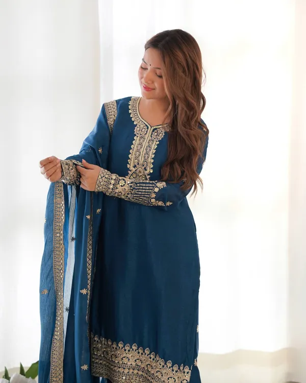 Teal_Blue_Cotton_Blend_Embroidered_Kurta_Set_With_Dupatta_For_Women