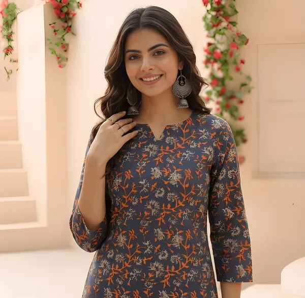Grey_Cotton_Three_Quarter_Sleeve_Floral_Print_Tunic_For_Women