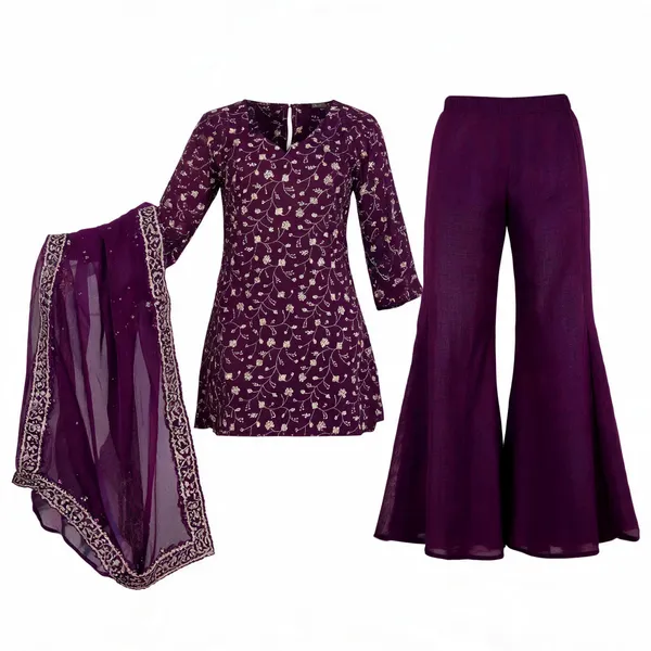 Purple_Cotton_Blend_Floral_Print_Kurta_Set_For_Women