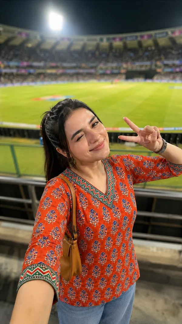 Orange_Cotton_V_Neck_Floral_Block_Print_Short_Kurti_For_Women