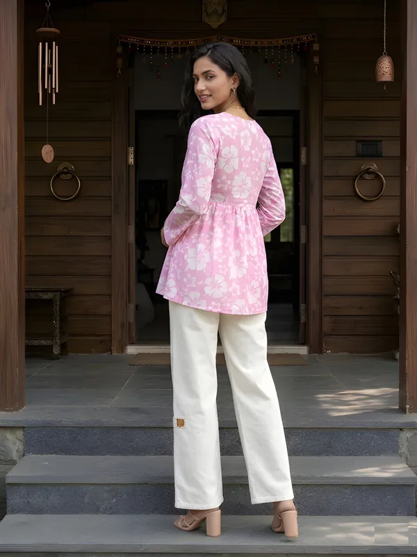Pink_Cotton_Empire_Waist_Floral_Print_Top_For_Women