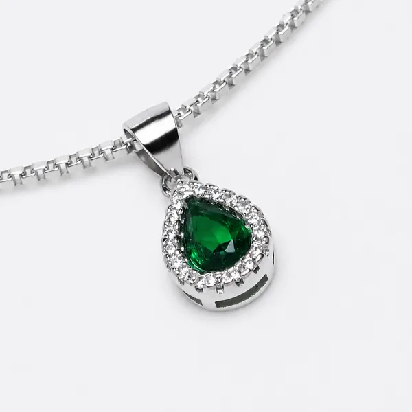 925_Sterling_Silver_Green_Stone_Pendant_&_Earrings_Set_For_Women