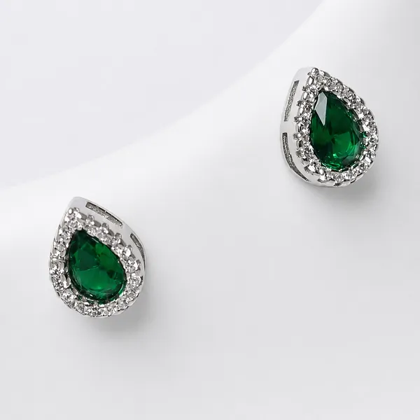 925_Sterling_Silver_Green_Stone_Pendant_&_Earrings_Set_For_Women