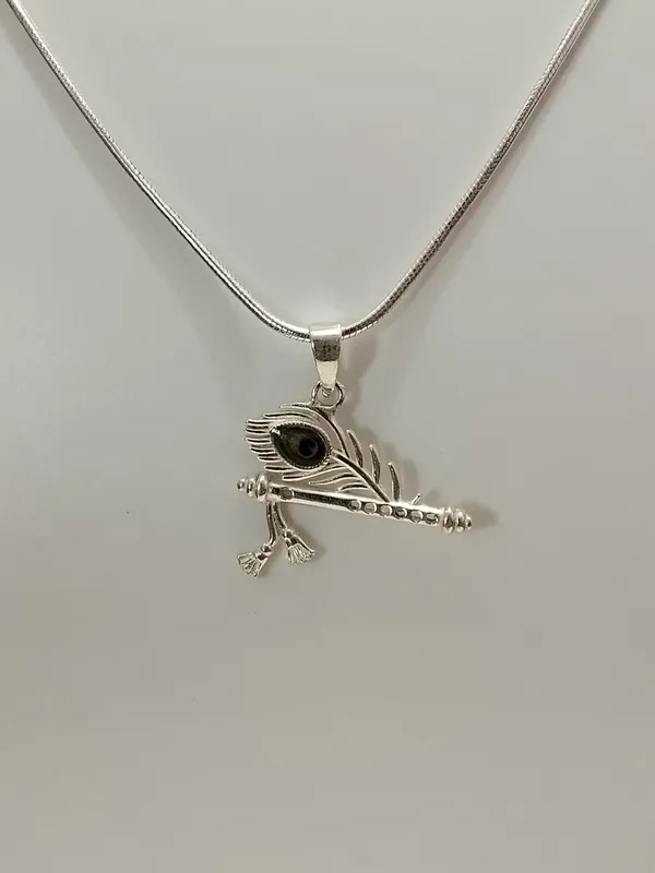 925_Sterling_Silver_Peacock_Feather_Flute_Pendant_For_Women