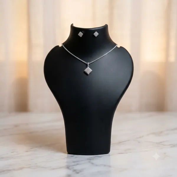 925_Sterling_Silver_Diamond_Shape_Pendant_And_Earrings_Set_For_Women
