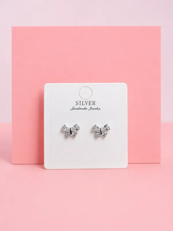 925_Sterling_Silver_Ribbon_Stud_Earrings_For_Women