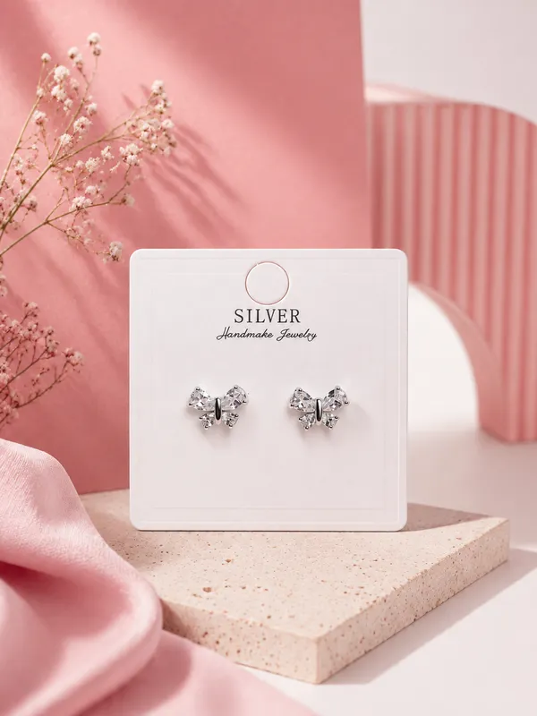 925_Sterling_Silver_Ribbon_Stud_Earrings_For_Women