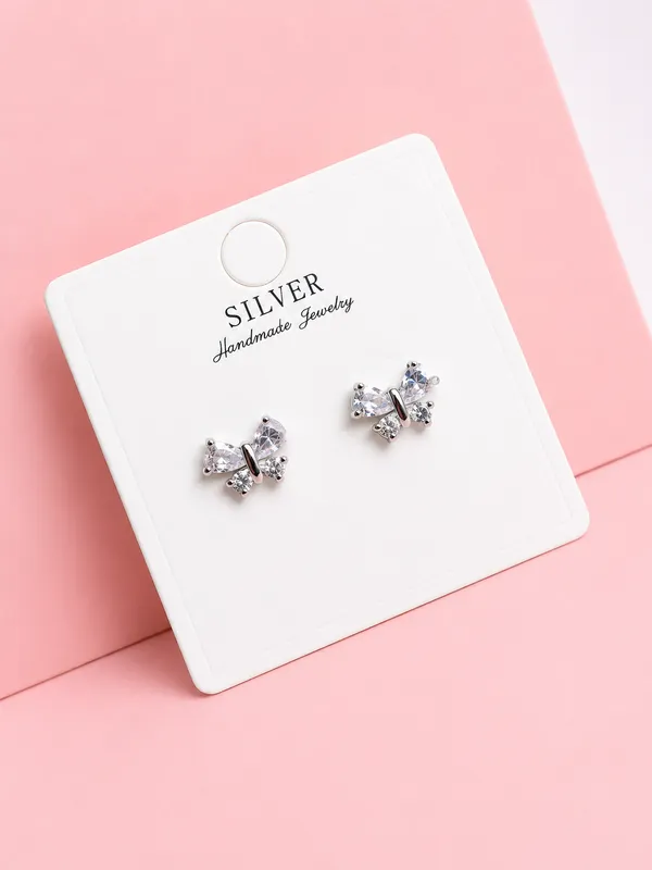 925_Sterling_Silver_Ribbon_Stud_Earrings_For_Women