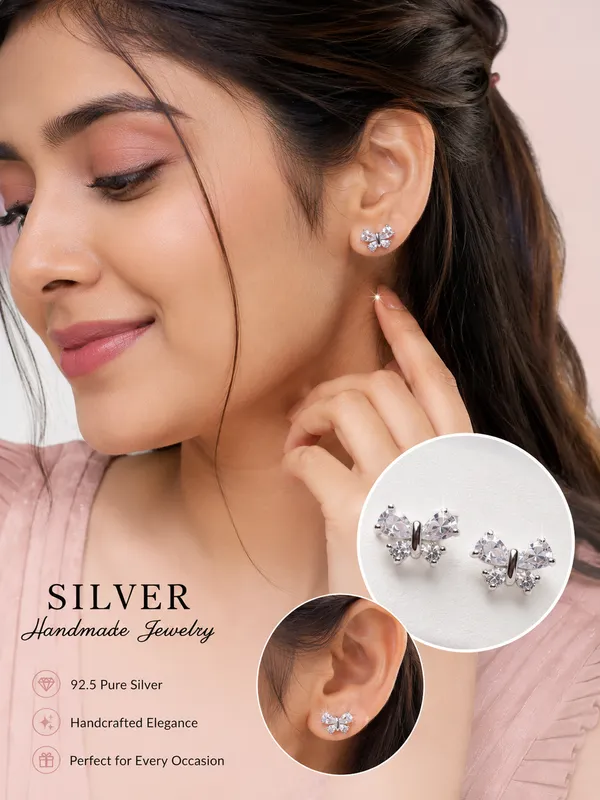 925_Sterling_Silver_Ribbon_Stud_Earrings_For_Women