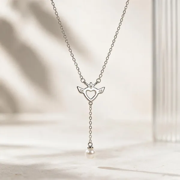 925_Sterling_Silver_Angel_Heart_Pearl_Drop_Pendant_with_chain_For_Women