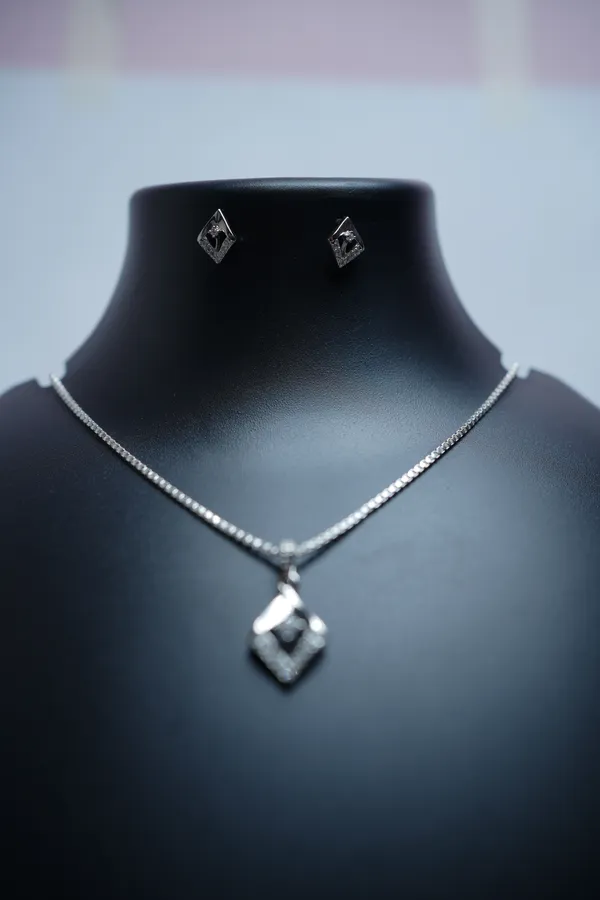 925_Sterling_Silver_Geometric_Floral_Pendant_&_Earrings_Set_For_Women