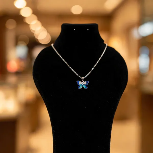 925_Sterling_Silver_Butterfly_Crystal_Enamel_Pendant_For_Women