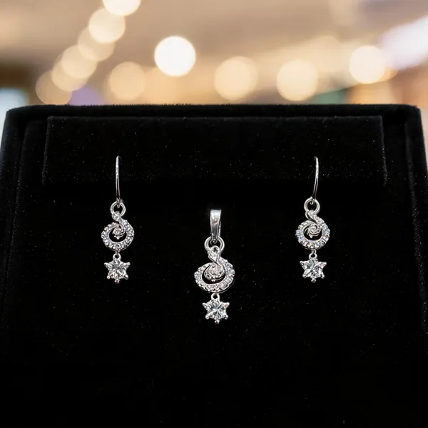 925_Sterling_Silver_Crystal_Stud_Pendant_&_Earrings_Set_For_Women