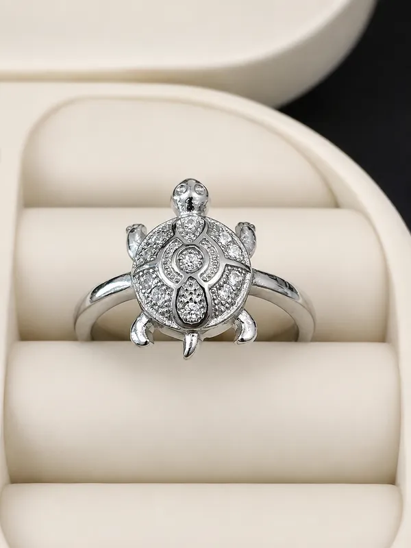 925_Sterling_Silver_Turtle_Design_Cubic_Zirconia_Ring_For_Women