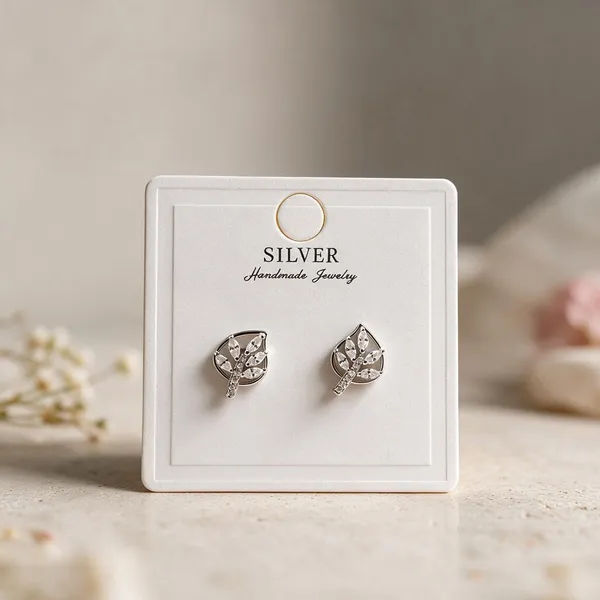 925_Sterling_Silver_Leaf_Sparkle_Stud_Earrings_For_Women