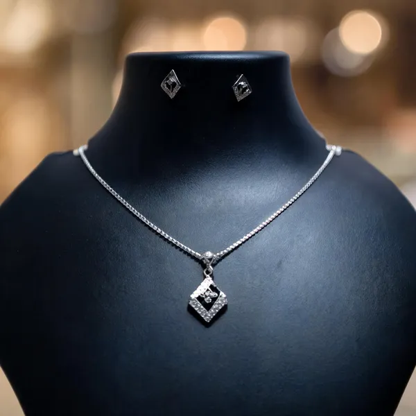 925_Sterling_Silver_Geometric_Floral_Pendant_&_Earrings_Set_For_Women