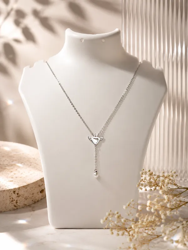 925_Sterling_Silver_Angel_Heart_Pearl_Drop_Pendant_with_chain_For_Women