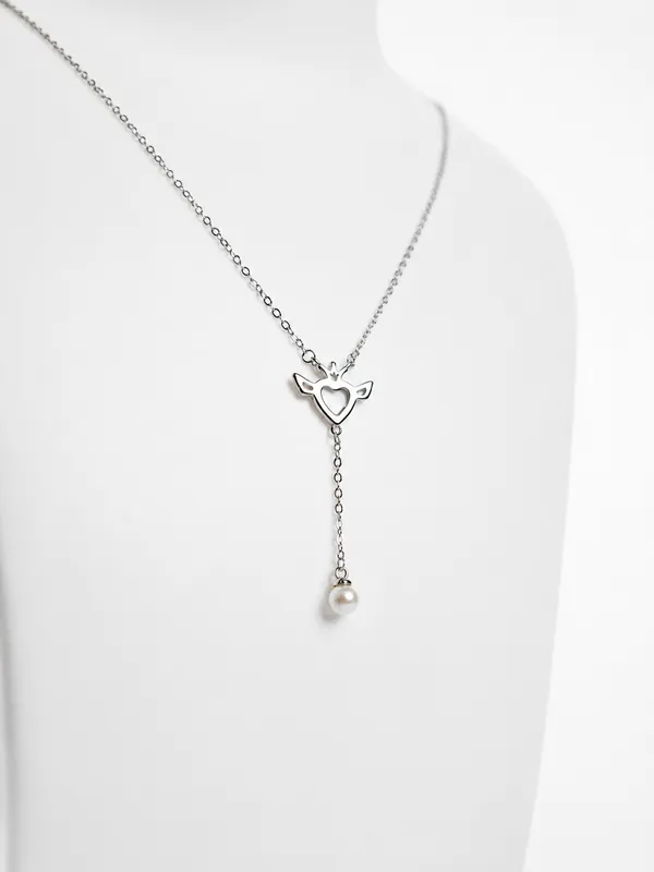 925_Sterling_Silver_Angel_Heart_Pearl_Drop_Pendant_with_chain_For_Women
