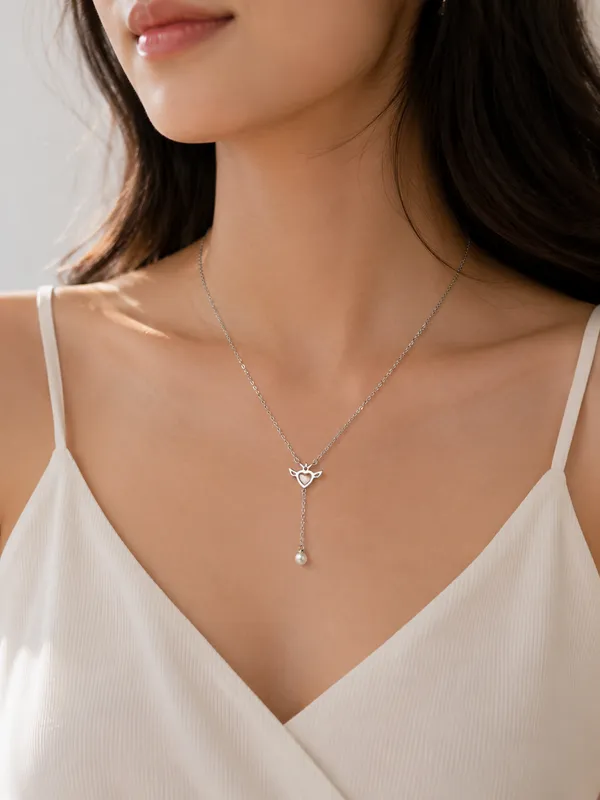 925_Sterling_Silver_Angel_Heart_Pearl_Drop_Pendant_with_chain_For_Women