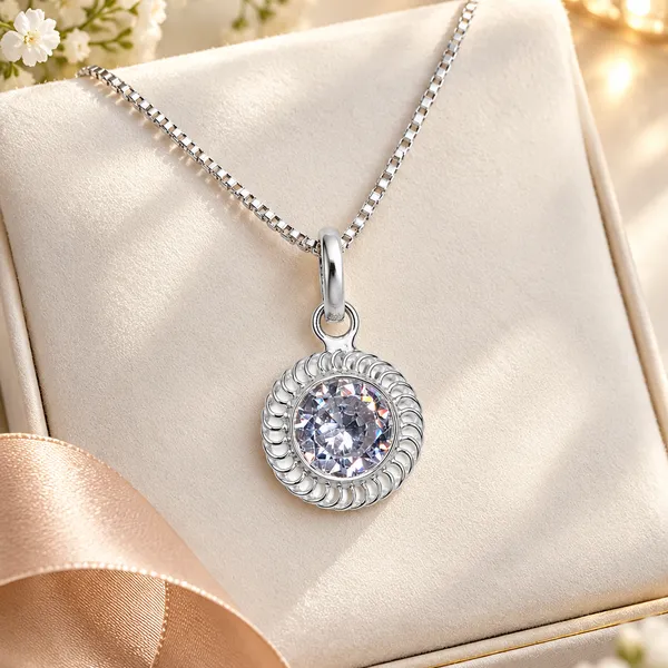 925_Sterling_Silver_Crescent_Moon_Crystal_Pendant_For_Women